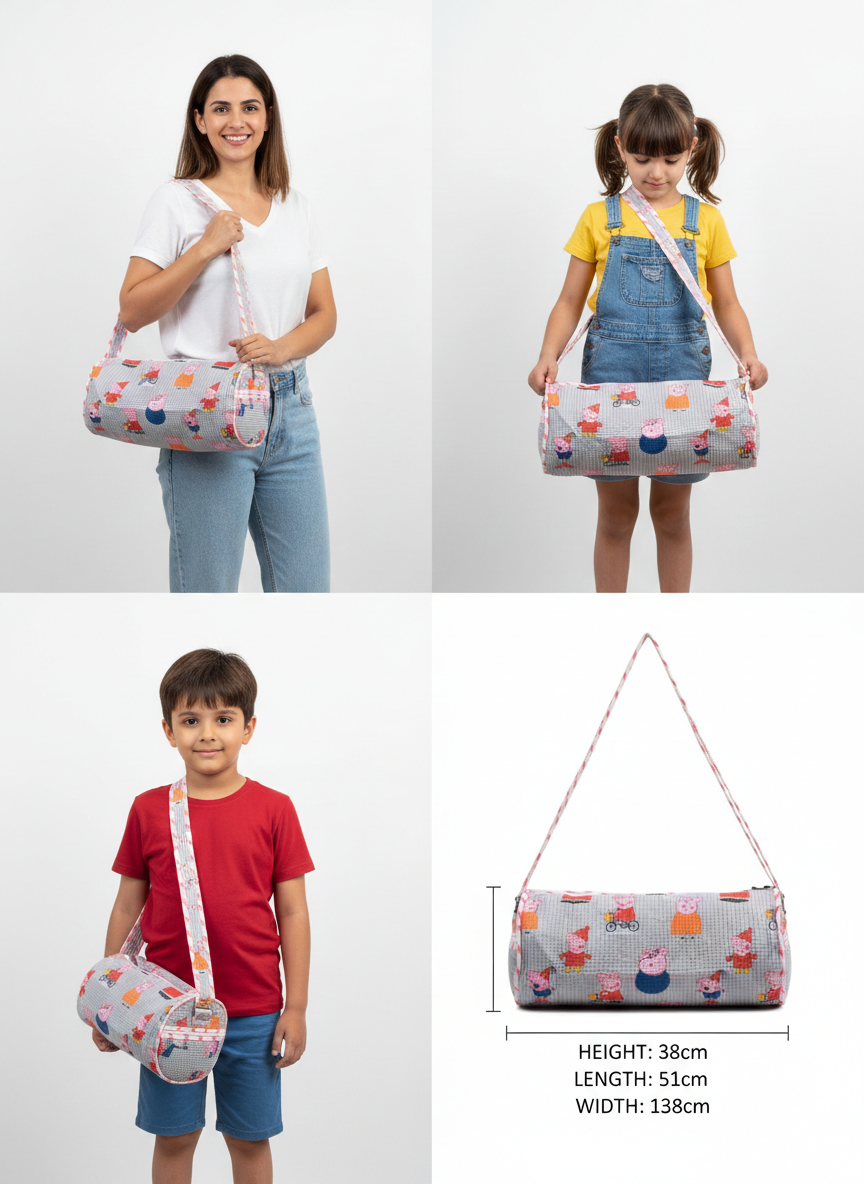 Kids Duffle Bag-assorted-0-12 Years and Free Size Peppa Pig Quilted Barrel Design