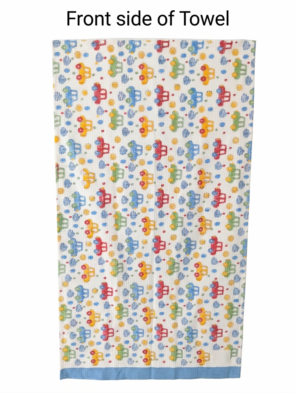 Little Chiku Premium Waffle-Knit Kids Bath Towel - Highly Absorbent & Skin-Friendly (Bus & Car Print, 125x75 cm)