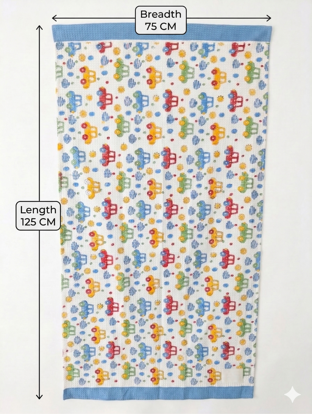 Little Chiku Premium Waffle-Knit Kids Bath Towel - Highly Absorbent & Skin-Friendly (Bus & Car Print, 125x75 cm)