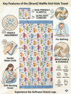 Little Chiku Premium Waffle-Knit Kids Bath Towel - Highly Absorbent & Skin-Friendly (Bus & Car Print, 125x75 cm)