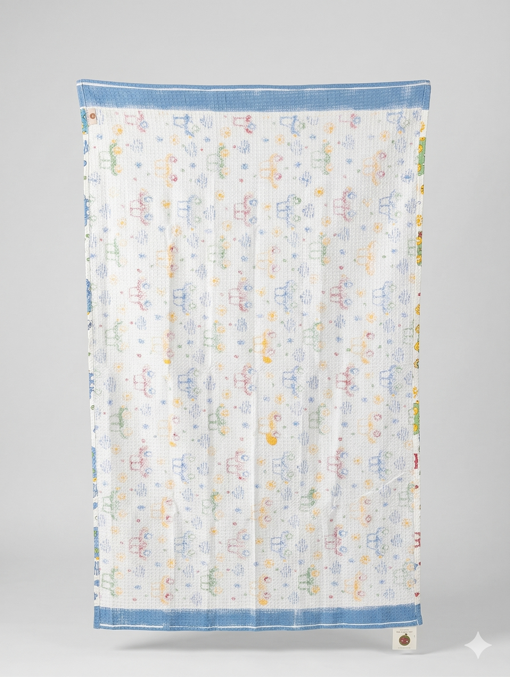Little Chiku Premium Waffle-Knit Kids Bath Towel - Highly Absorbent & Skin-Friendly (Bus & Car Print, 125x75 cm)