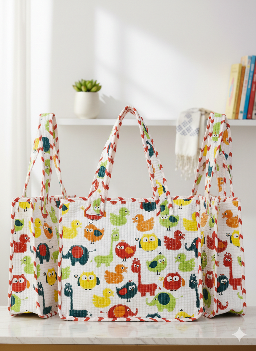 Mini Tote Bag-assorted-0-12 Years and Free Size Pink elephant and tropical palm tree print