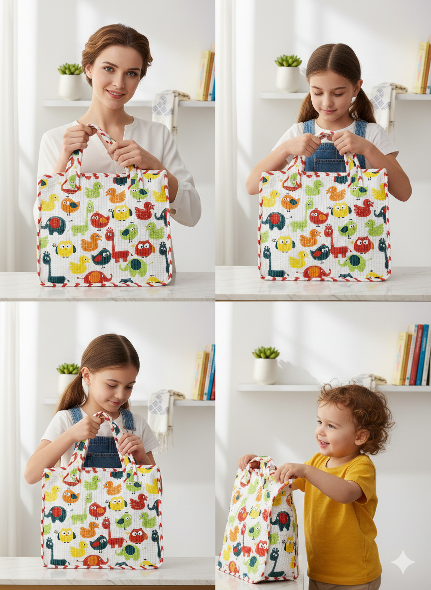 Mini Tote Bag-assorted-0-12 Years and Free Size Pink elephant and tropical palm tree print