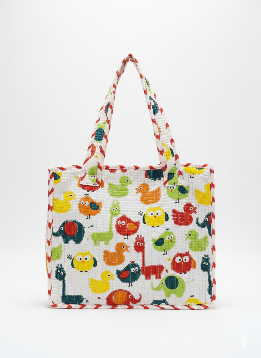 Mini Tote Bag-assorted-0-12 Years and Free Size Pink elephant and tropical palm tree print