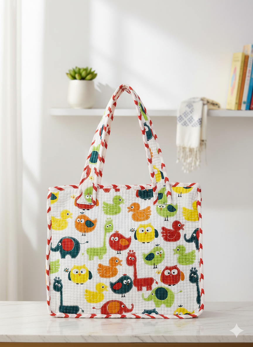 Mini Tote Bag-assorted-0-12 Years and Free Size Pink elephant and tropical palm tree print