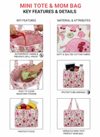Mini Tote Bag-assorted-0-12 Years and Free Size Pink elephant and tropical palm tree print