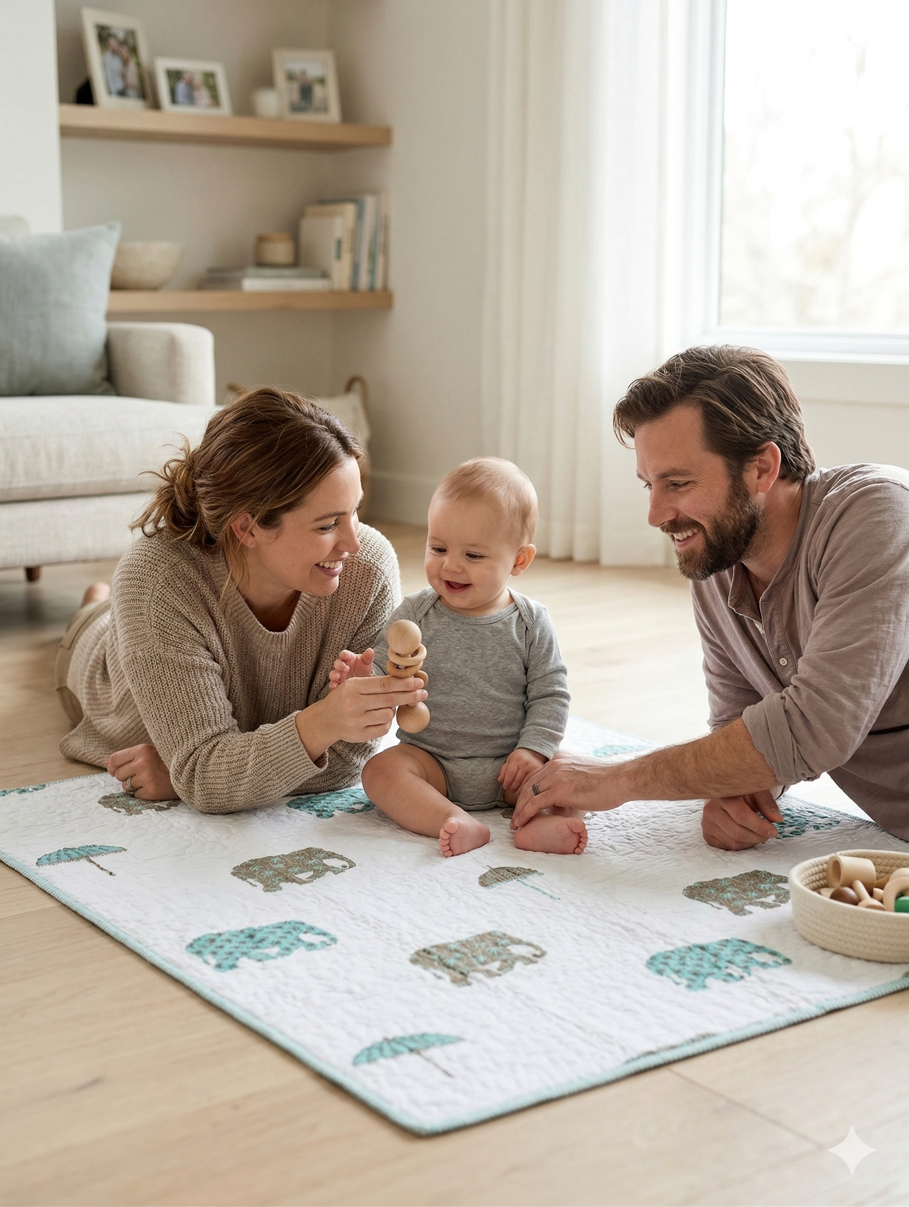 Little Chiku Premium Reversible Kids Play Mat - 100% Cotton Hand-Block Print (Elephant & Sheep Design)
