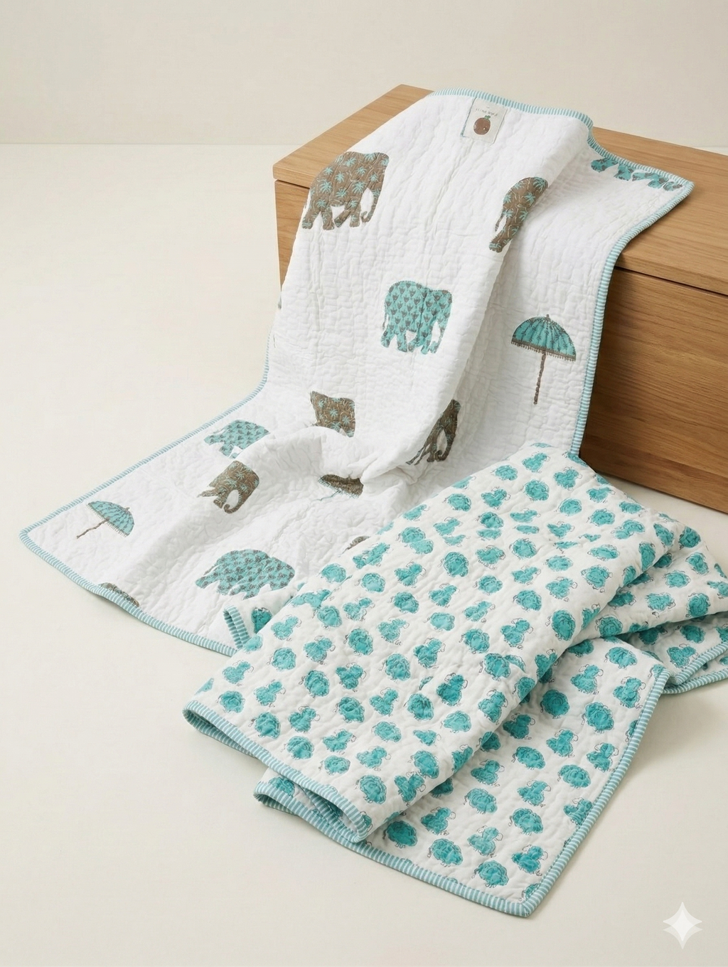 Little Chiku Premium Reversible Kids Play Mat - 100% Cotton Hand-Block Print (Elephant & Sheep Design)