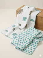 Little Chiku Premium Reversible Kids Play Mat - 100% Cotton Hand-Block Print (Elephant & Sheep Design)