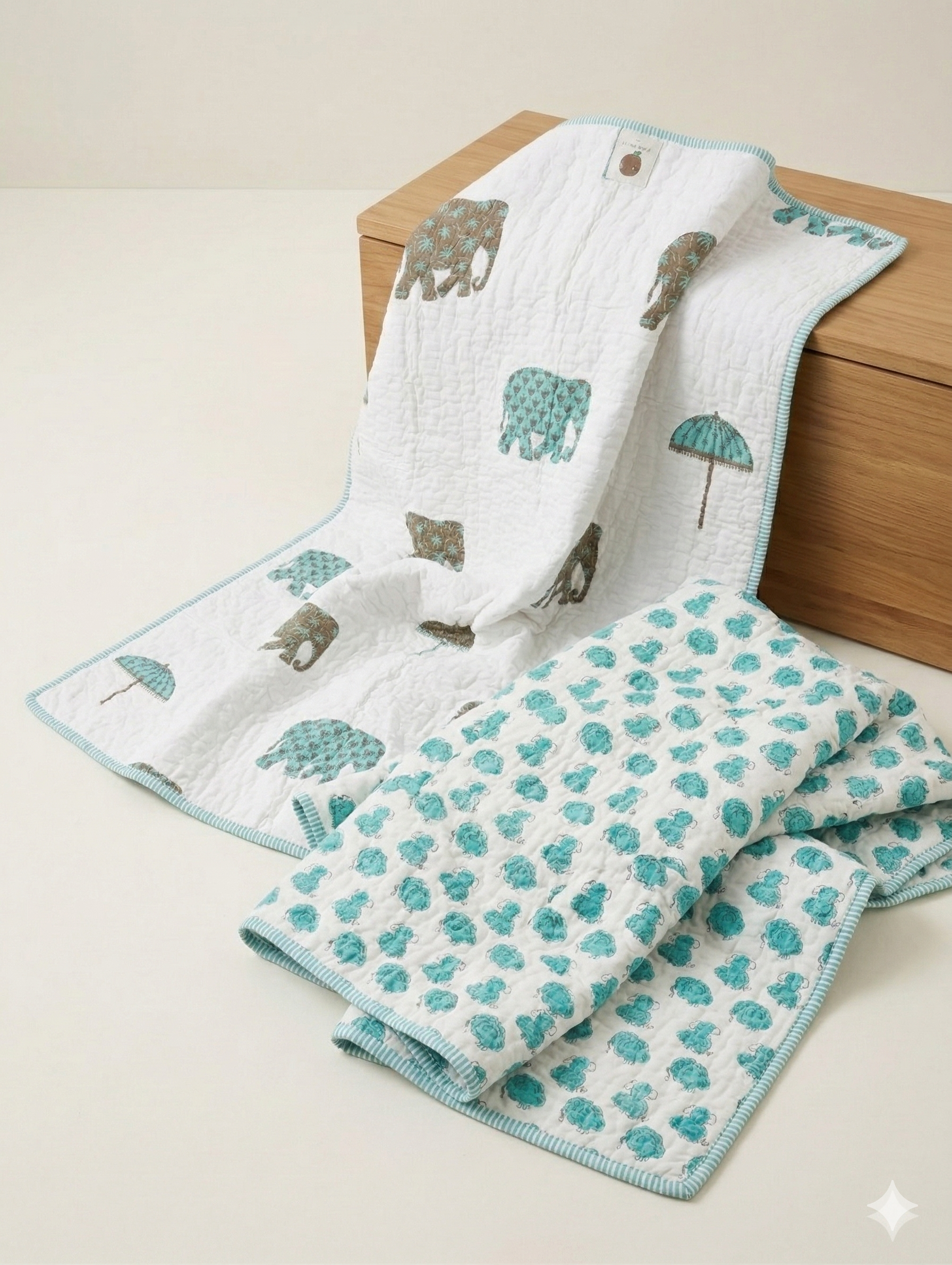 Little Chiku Premium Reversible Kids Play Mat - 100% Cotton Hand-Block Print (Elephant & Sheep Design)