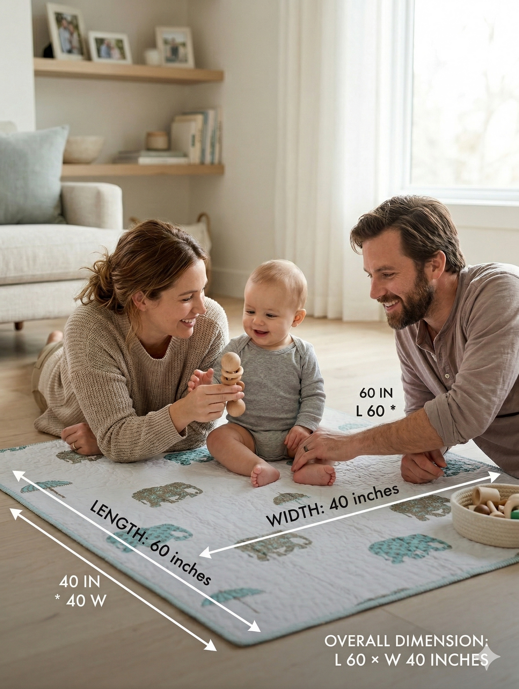 Little Chiku Premium Reversible Kids Play Mat - 100% Cotton Hand-Block Print (Elephant & Sheep Design)