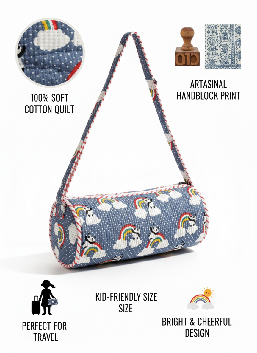 Kids Duffle Bag-assorted-0-12 Years and Free Size Green Quilted Barrel Design