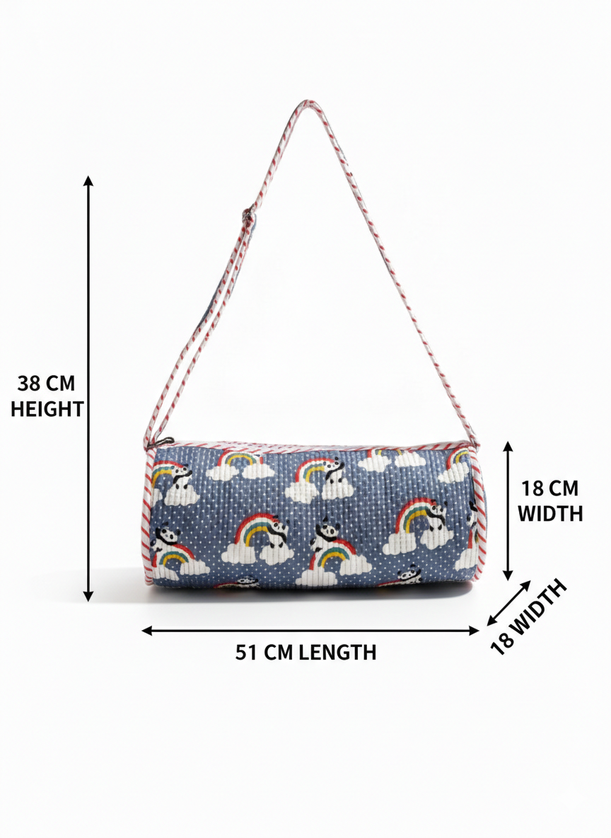 Kids Duffle Bag-assorted-0-12 Years and Free Size Green Quilted Barrel Design