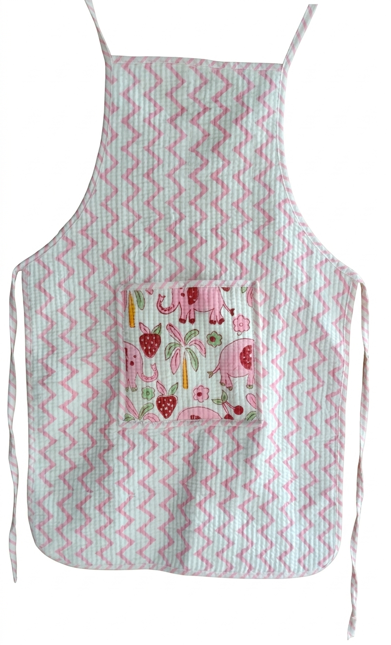 Kids Aprons-assorted-0-12 Years and Free Size  Pink Elephant &amp; Strawberry Print