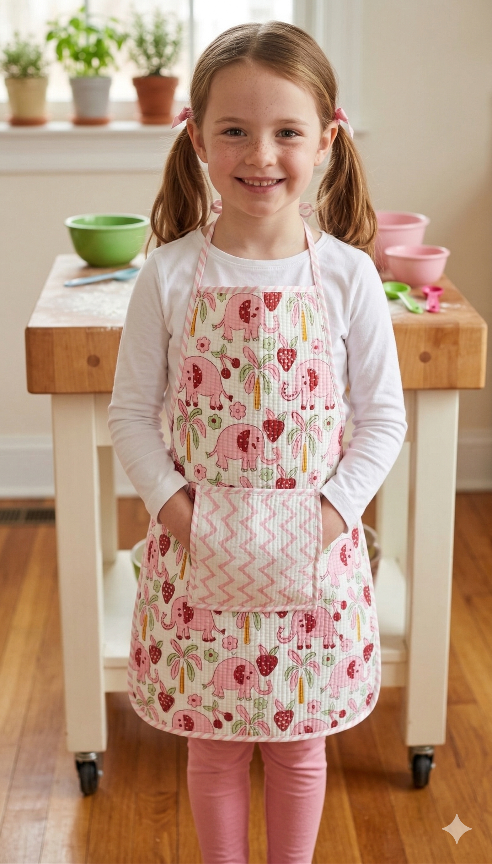 Kids Aprons-assorted-0-12 Years and Free Size  Pink Elephant &amp; Strawberry Print