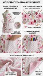 Kids Aprons-assorted-0-12 Years and Free Size  Pink Elephant &amp; Strawberry Print