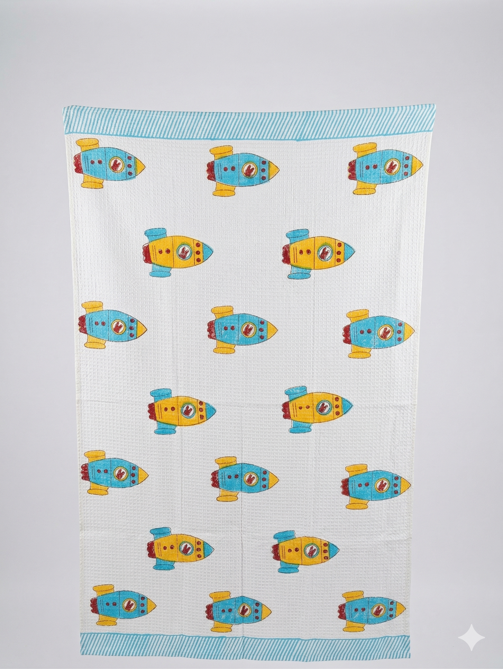 Little Chiku Premium Waffle-Knit Kids Bath Towel - Highly Absorbent & Skin-Friendly (Rocket Space Print, 125x75 cm)