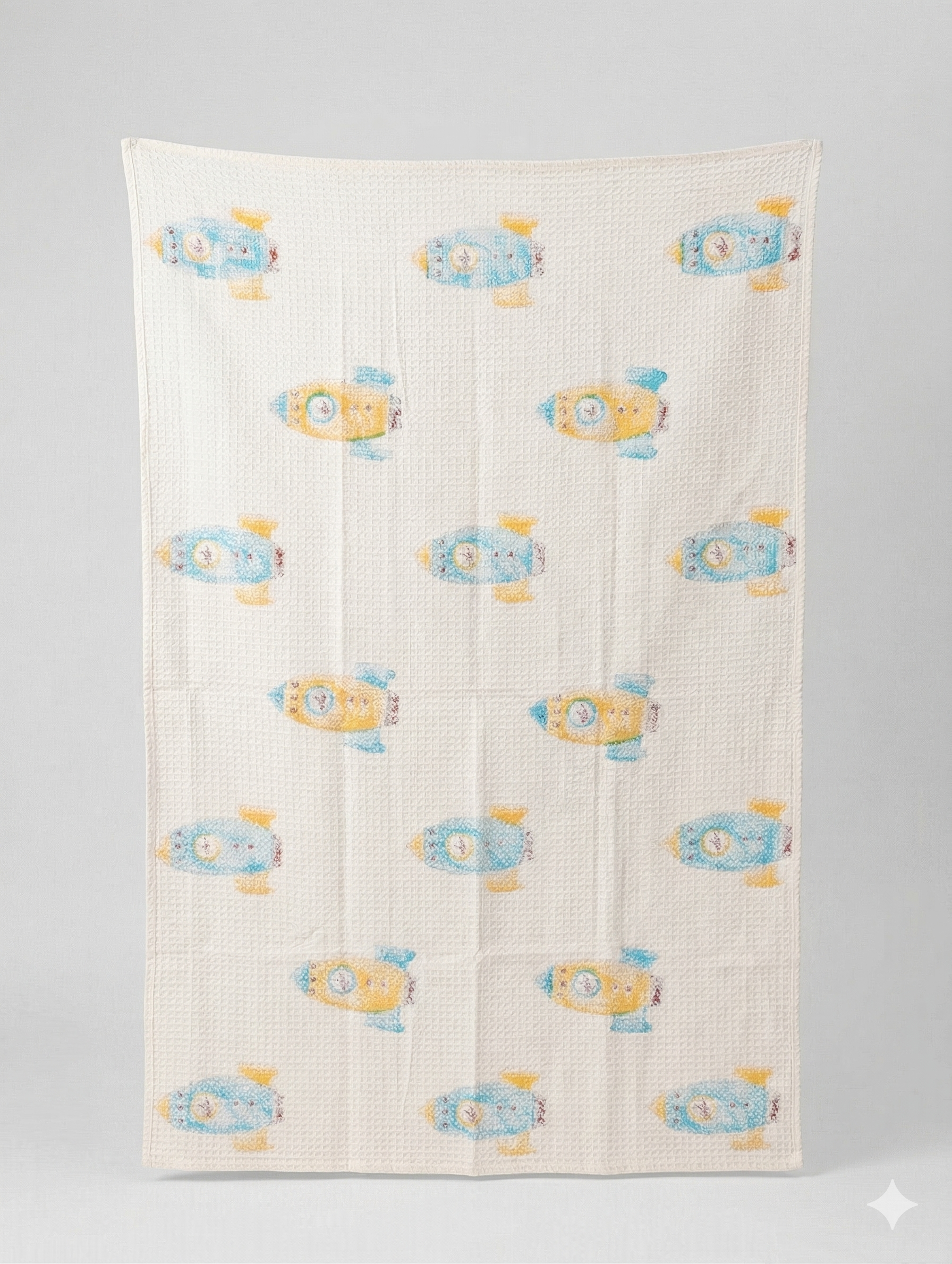 Little Chiku Premium Waffle-Knit Kids Bath Towel - Highly Absorbent & Skin-Friendly (Rocket Space Print, 125x75 cm)