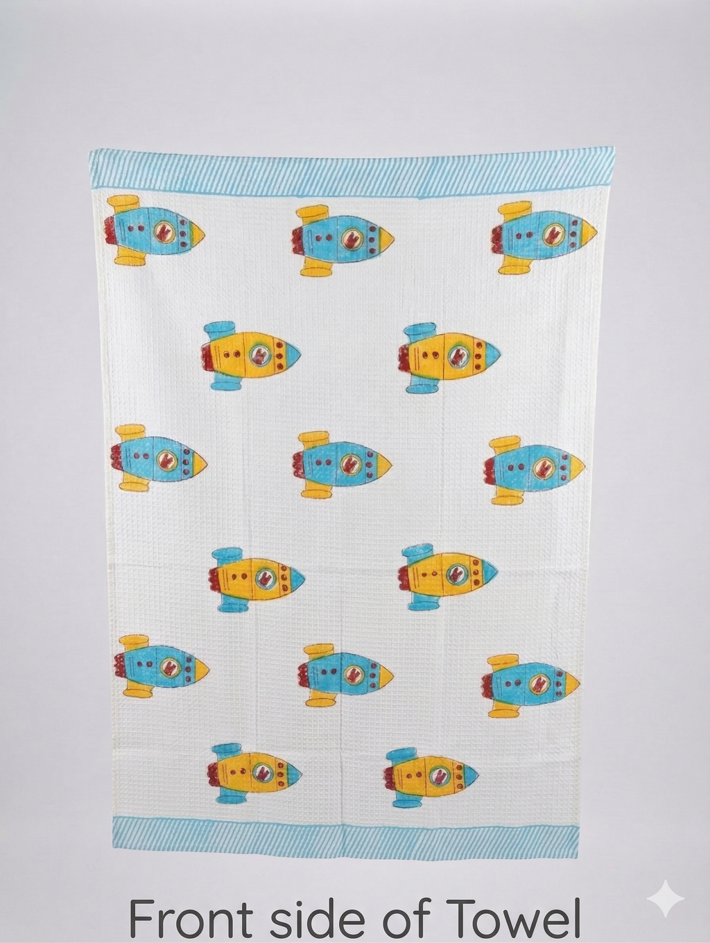 Little Chiku Premium Waffle-Knit Kids Bath Towel - Highly Absorbent & Skin-Friendly (Rocket Space Print, 125x75 cm)