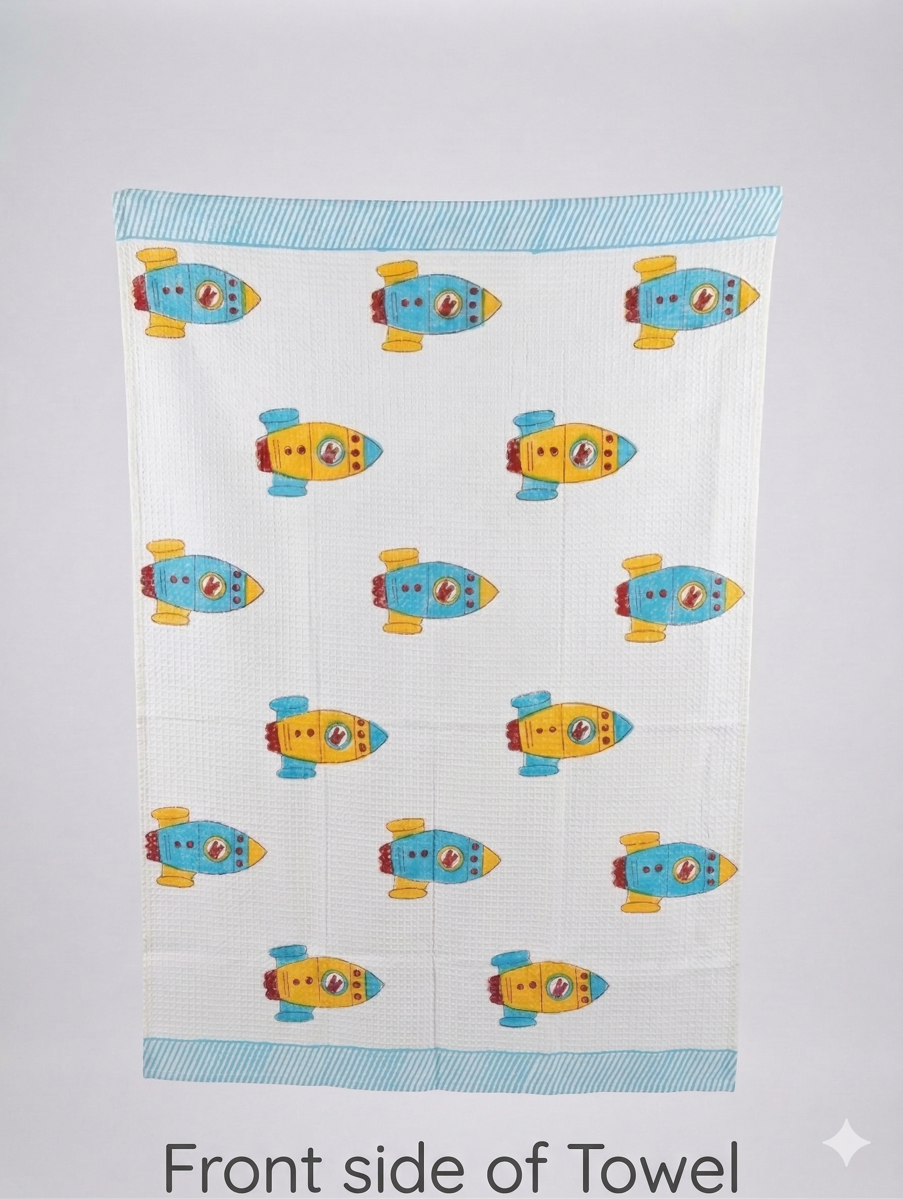 Little Chiku Premium Waffle-Knit Kids Bath Towel - Highly Absorbent & Skin-Friendly (Rocket Space Print, 125x75 cm)