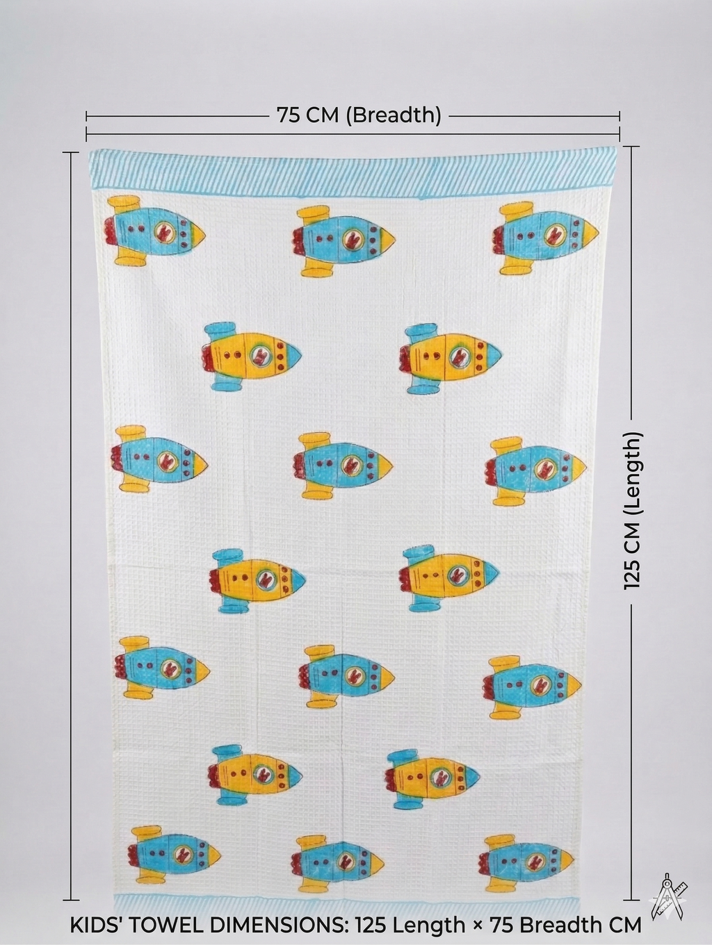 Little Chiku Premium Waffle-Knit Kids Bath Towel - Highly Absorbent & Skin-Friendly (Rocket Space Print, 125x75 cm)