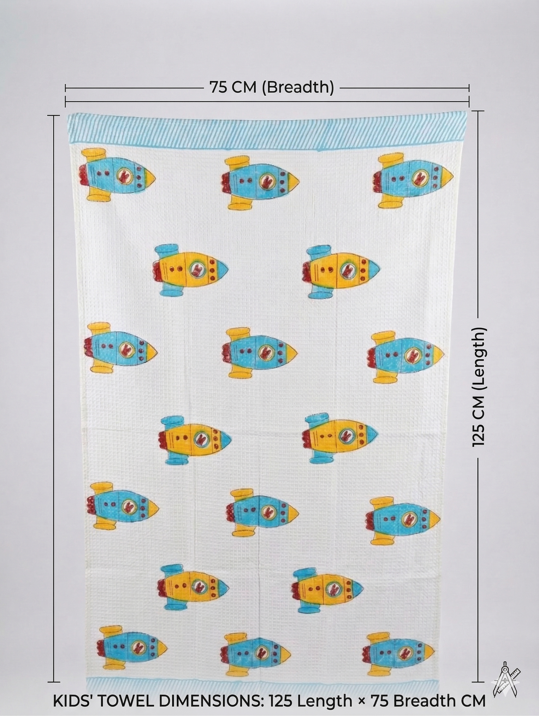 Little Chiku Premium Waffle-Knit Kids Bath Towel - Highly Absorbent & Skin-Friendly (Rocket Space Print, 125x75 cm)