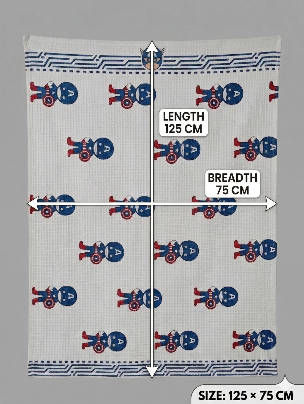 Little Chiku Premium Waffle-Knit Kids Bath Towel - 100% Cotton & Highly Absorbent (Avenger Theme, 125x75 cm)