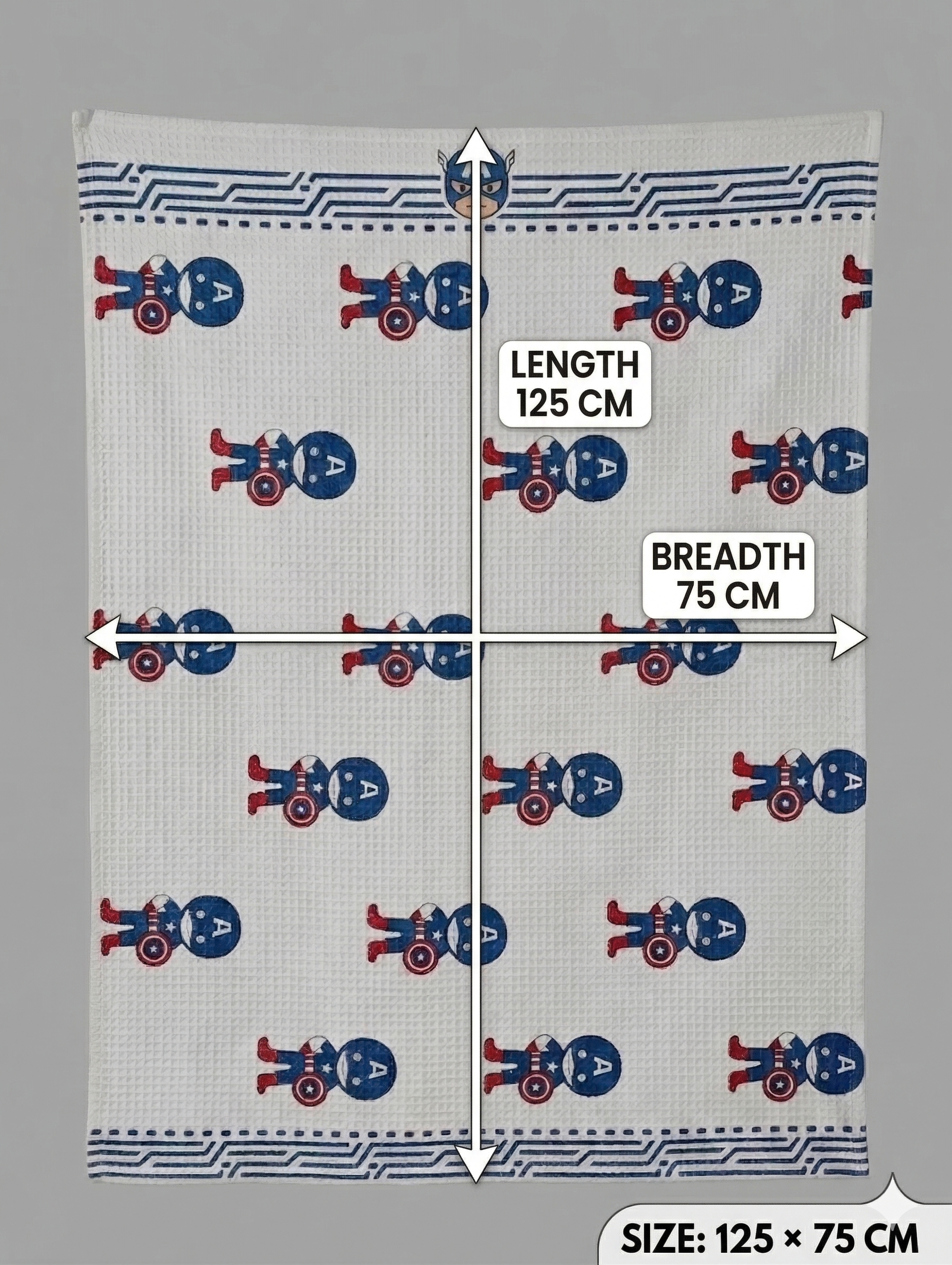 Little Chiku Premium Waffle-Knit Kids Bath Towel - 100% Cotton & Highly Absorbent (Avenger Theme, 125x75 cm)