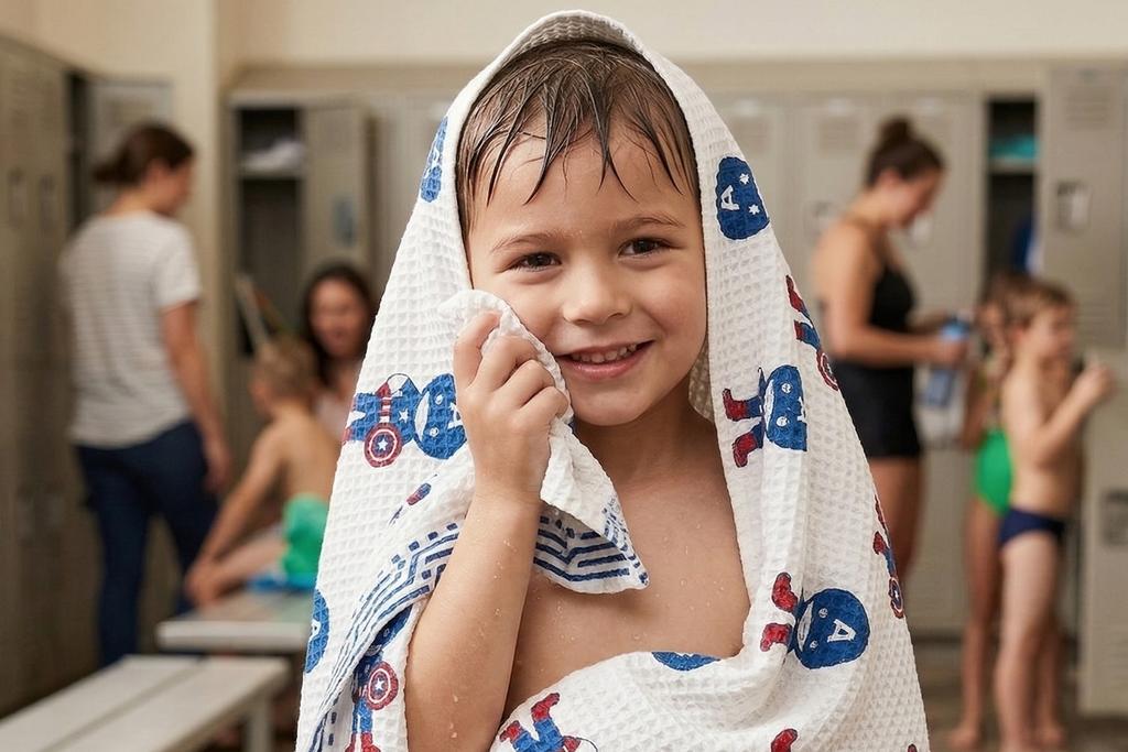 Little Chiku Premium Waffle-Knit Kids Bath Towel - 100% Cotton & Highly Absorbent (Avenger Theme, 125x75 cm)