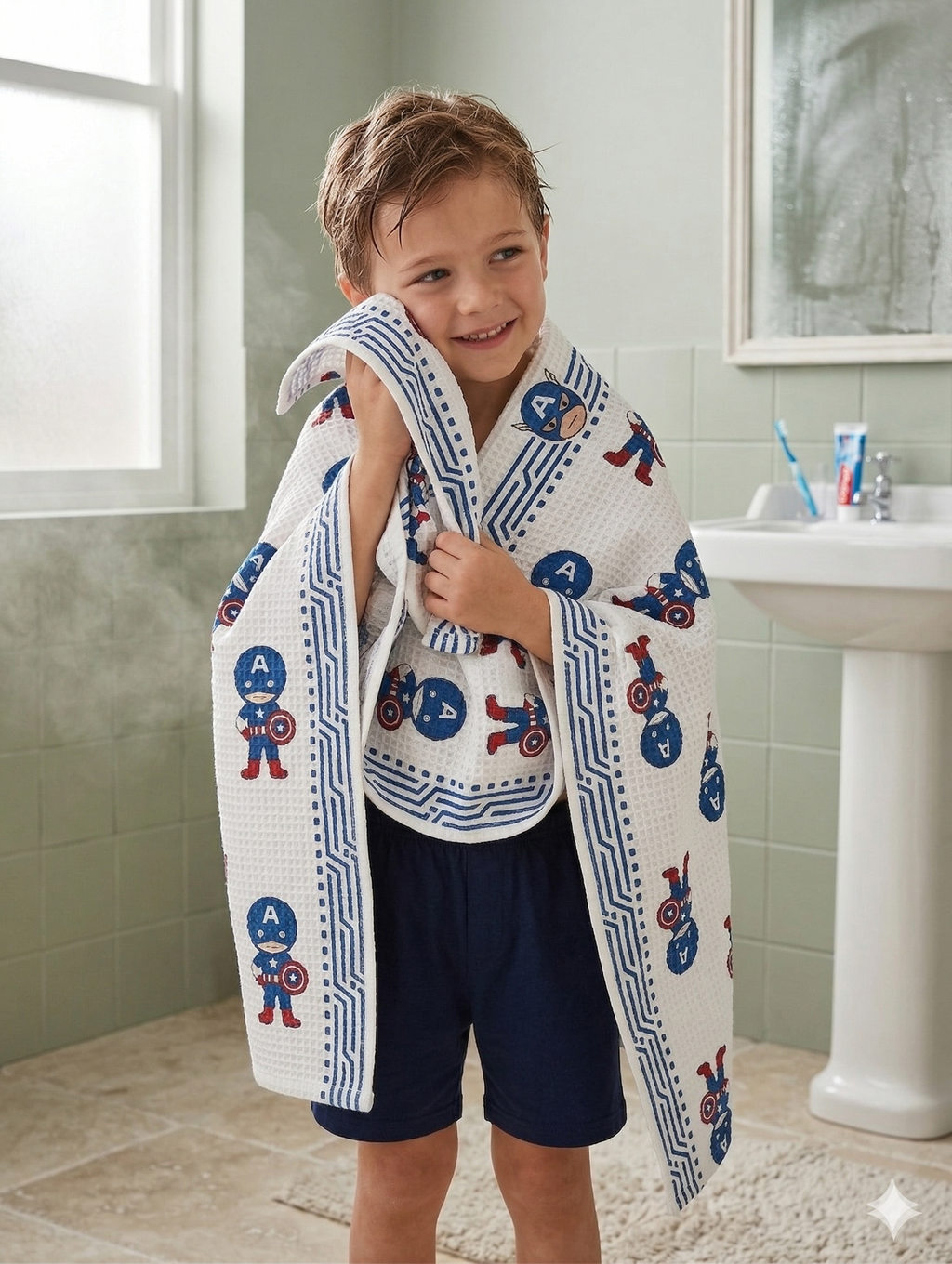 Little Chiku Premium Waffle-Knit Kids Bath Towel - 100% Cotton & Highly Absorbent (Avenger Theme, 125x75 cm)