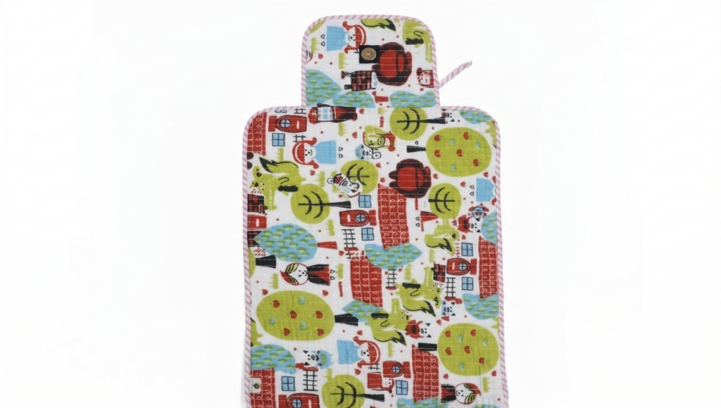 Little Chiku Premium Cotton Diaper Changing Mat - Waterproof & Foldable (Village Town Print)