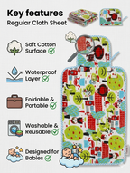 Little Chiku Premium Cotton Diaper Changing Mat - Waterproof & Foldable (Village Town Print)