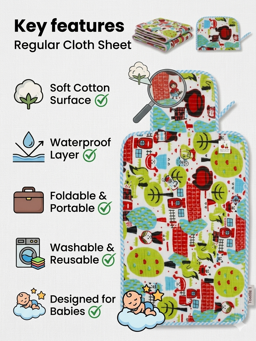 Little Chiku Premium Cotton Diaper Changing Mat - Waterproof & Foldable (Village Town Print)