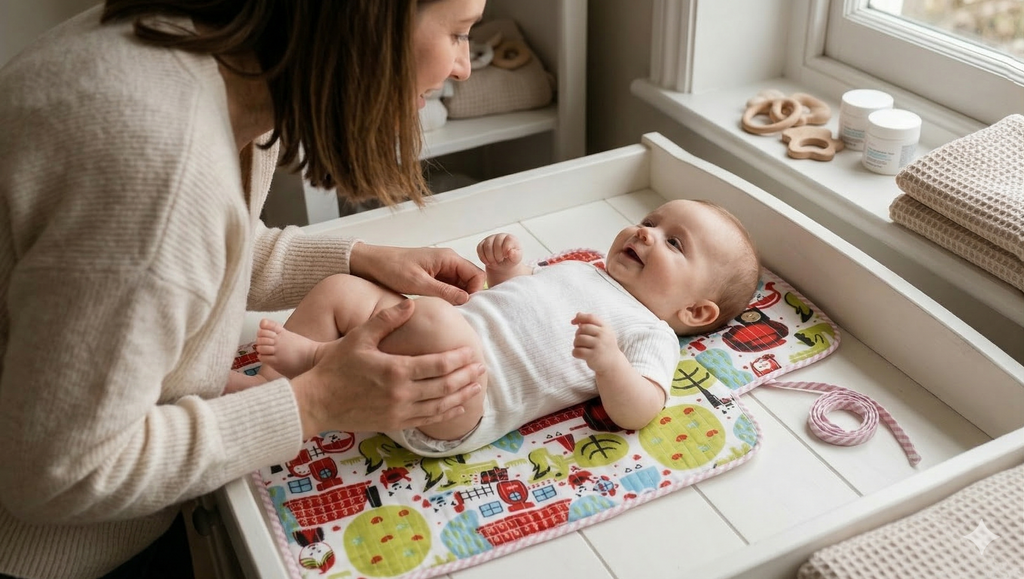 Little Chiku Premium Cotton Diaper Changing Mat - Waterproof & Foldable (Village Town Print)