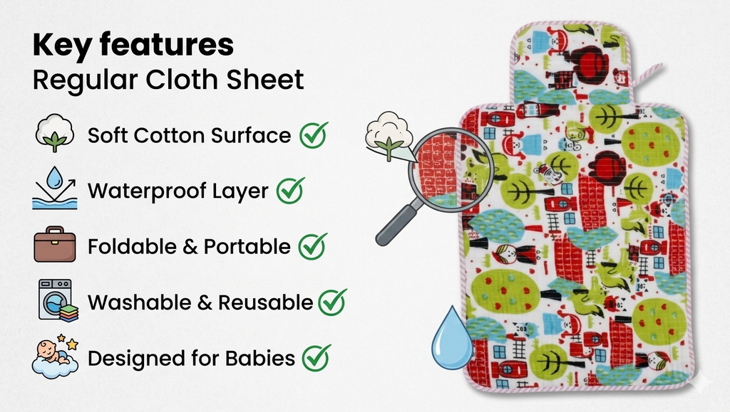 Little Chiku Premium Cotton Diaper Changing Mat - Waterproof & Foldable (Village Town Print)