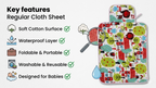 Little Chiku Premium Cotton Diaper Changing Mat - Waterproof & Foldable (Village Town Print)