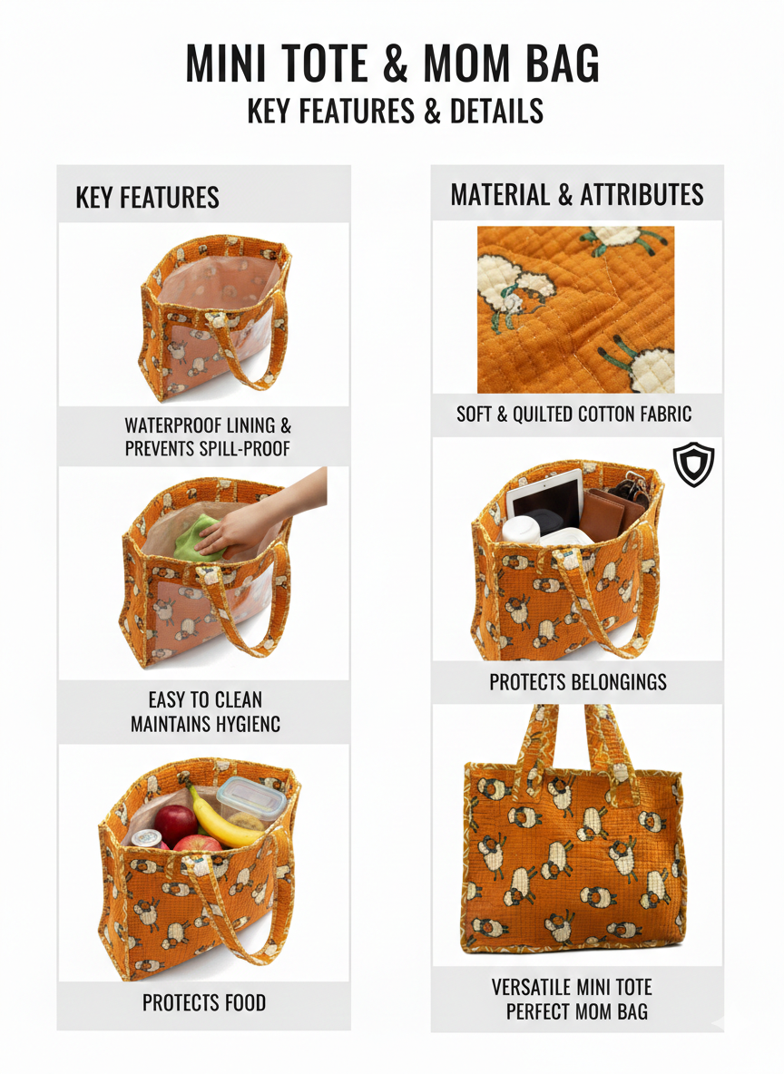 Mini Tote Bag-assorted-0-12 Years and Free Size Zoo Friends patchwork-style print