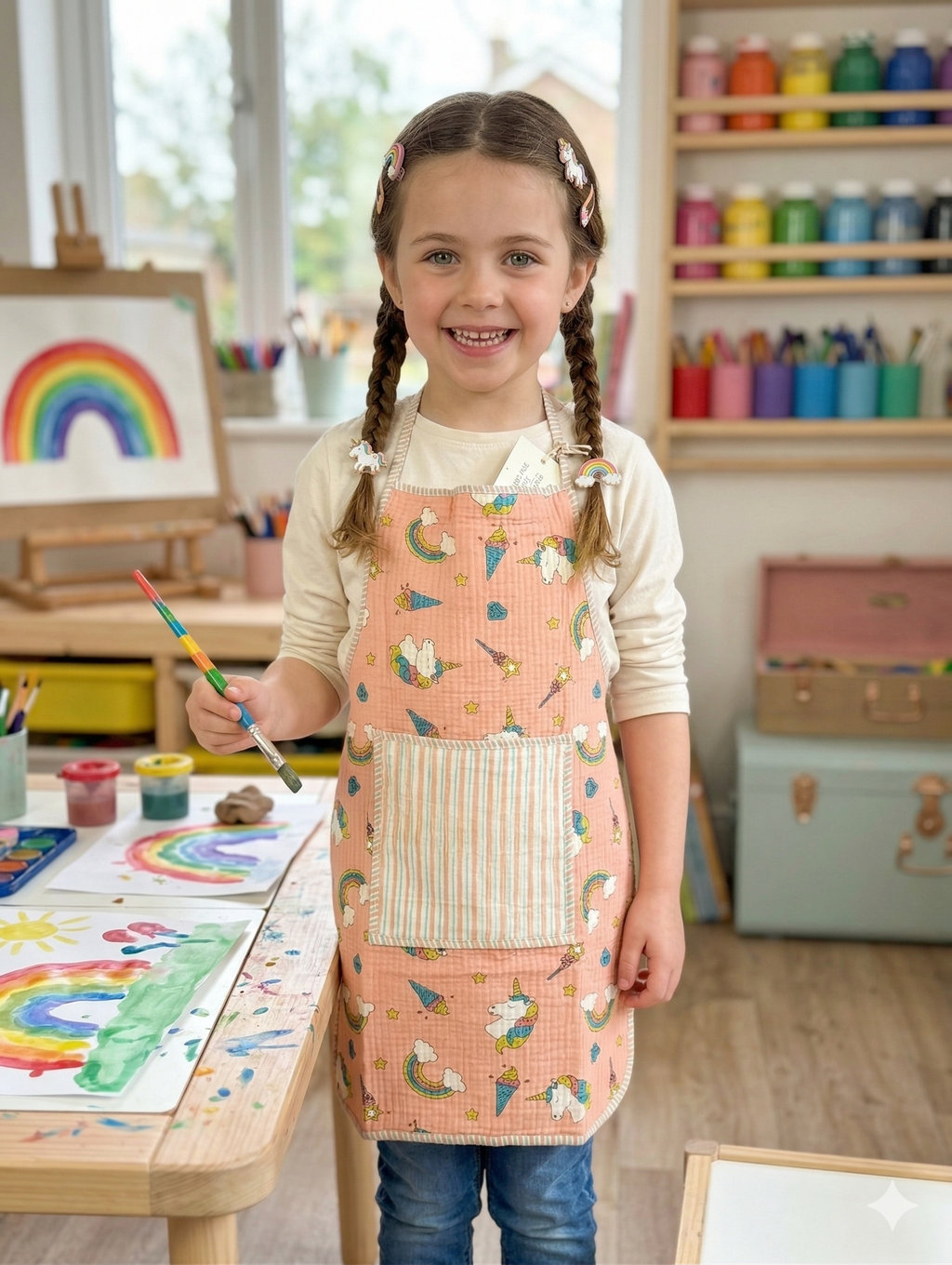 Kids Aprons-assorted-0-12 Years and Free Size Unicorn Print