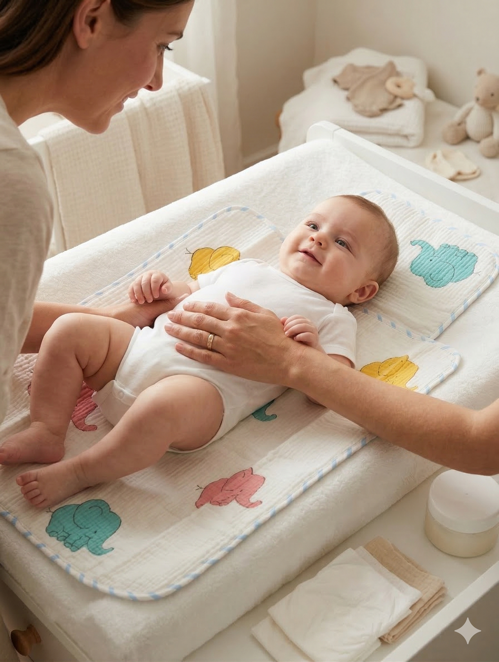 Little Chiku Premium Diaper Changing Mat - Waterproof & Foldable (Big Elephant Print)