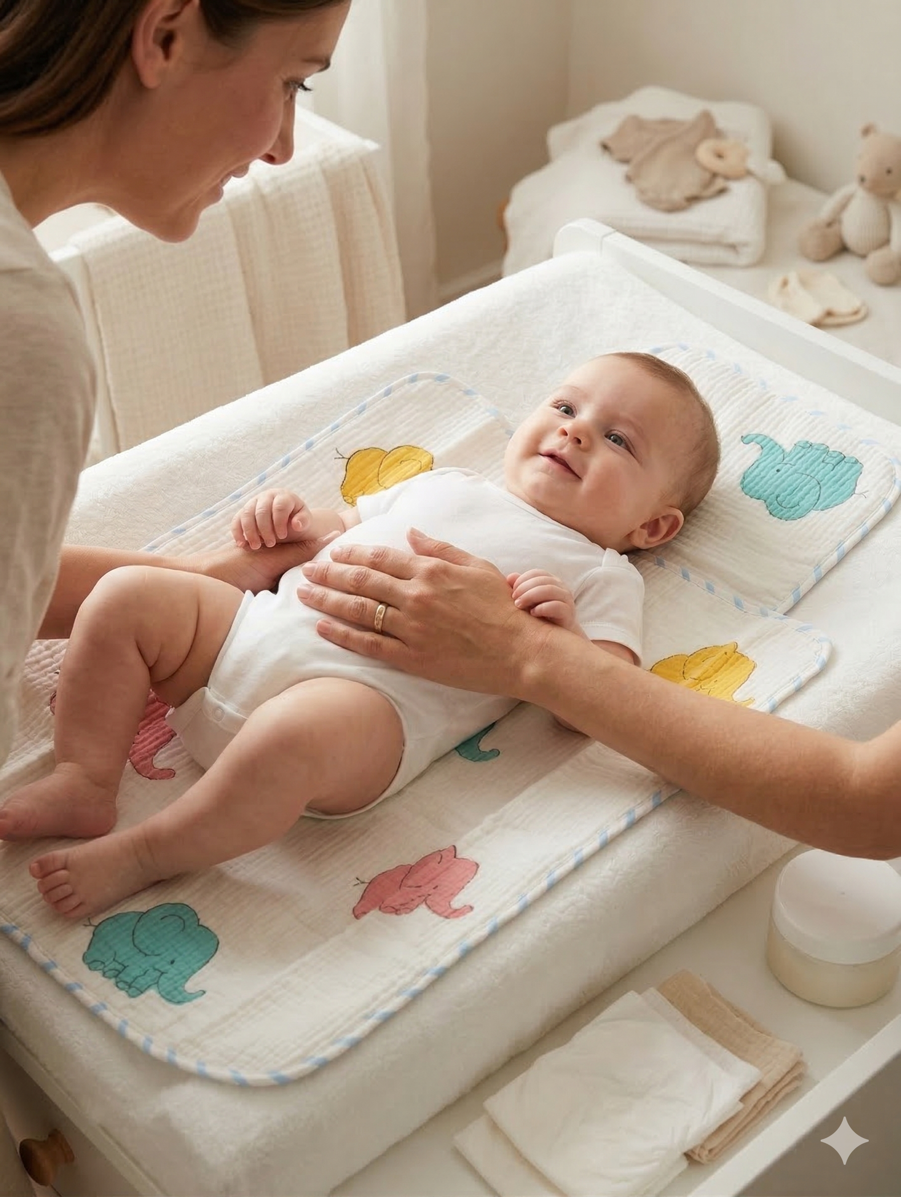 Little Chiku Premium Diaper Changing Mat - Waterproof & Foldable (Big Elephant Print)