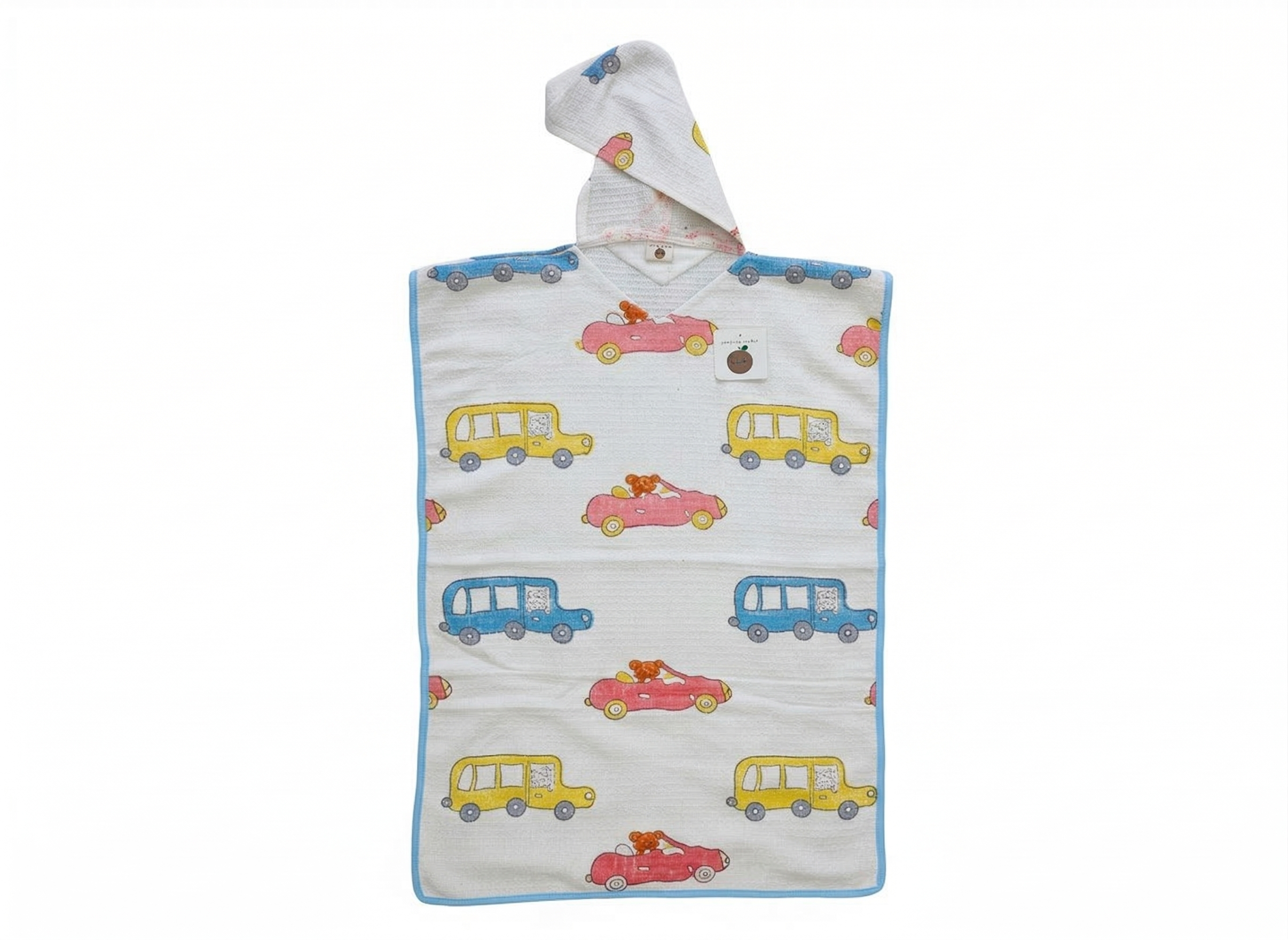 Kids' Car Print 100% Waffle Cotton Hooded Poncho (6-7 Years)