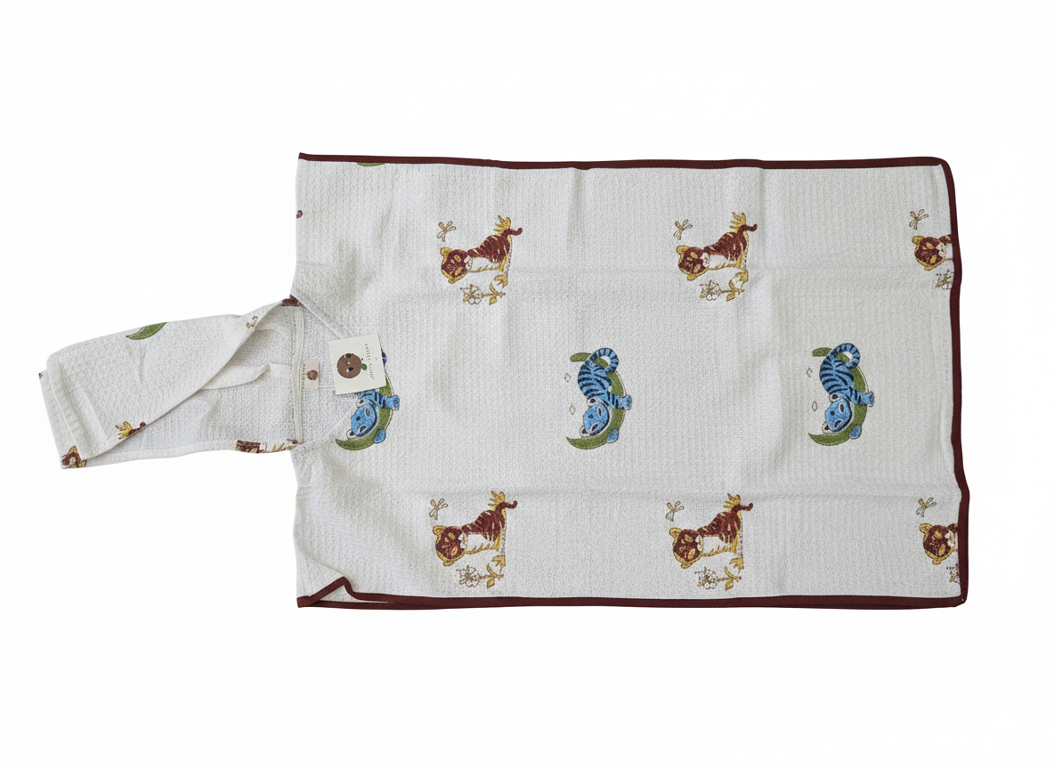 Kids' Cat & Chameleon 100% Waffle Cotton Hooded Poncho (6-7 Years)