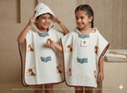 Kids' Cat & Chameleon 100% Waffle Cotton Hooded Poncho (6-7 Years)