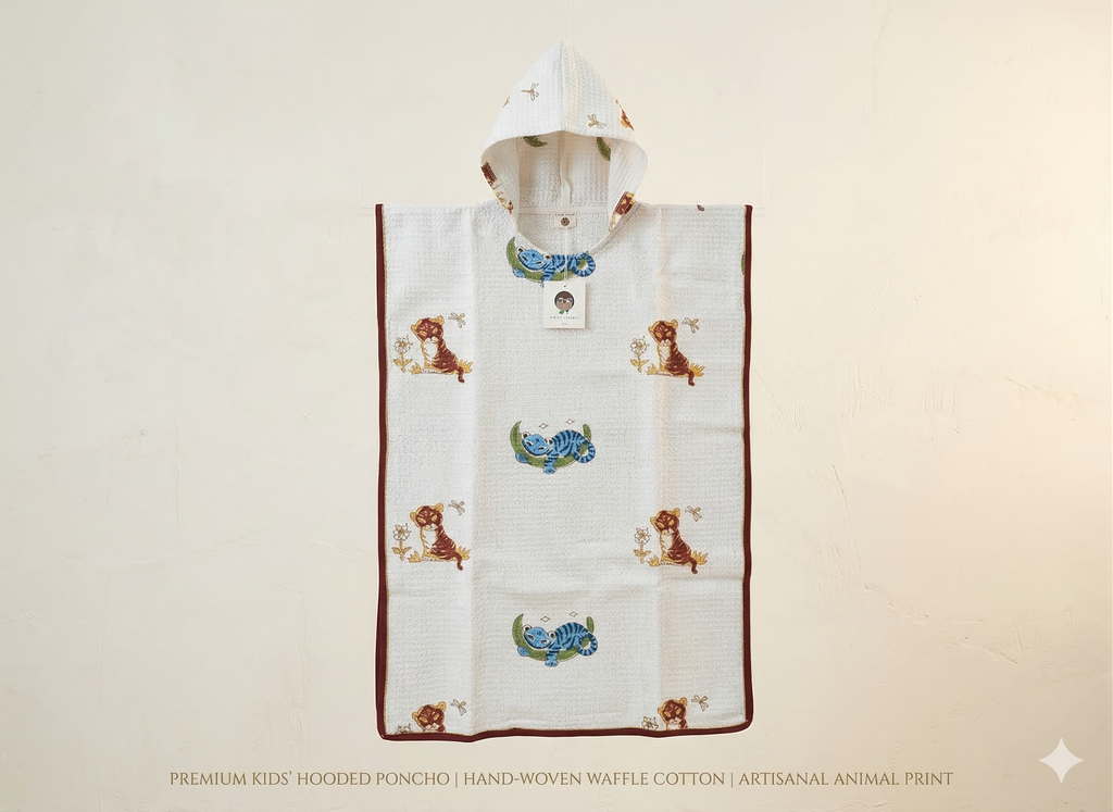 Kids' Cat & Chameleon 100% Waffle Cotton Hooded Poncho (6-7 Years)