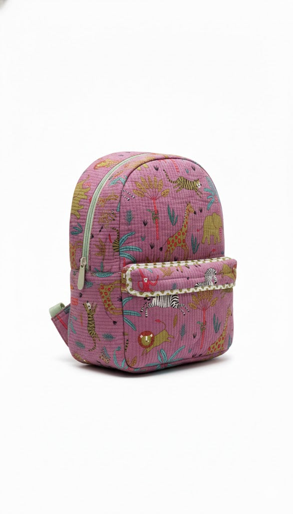 Handcrafted Soft Quilted Cotton Toddler Backpack Animal printed Design