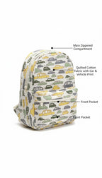 Handcrafted Soft Quilted Cotton Toddler Backpack Vintage car motif Design