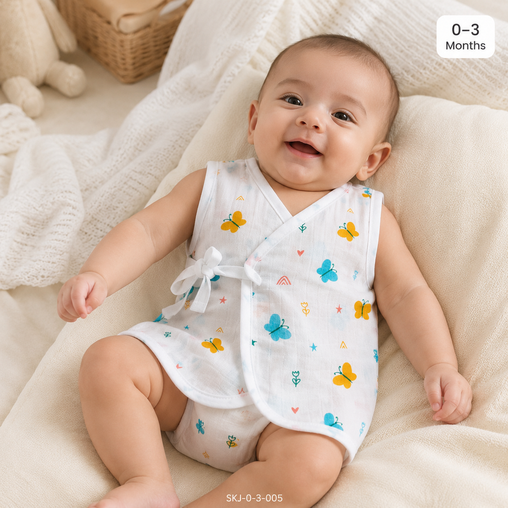 Muslin Side-Knot Jabla for Newborn Baby - 0-3 Months