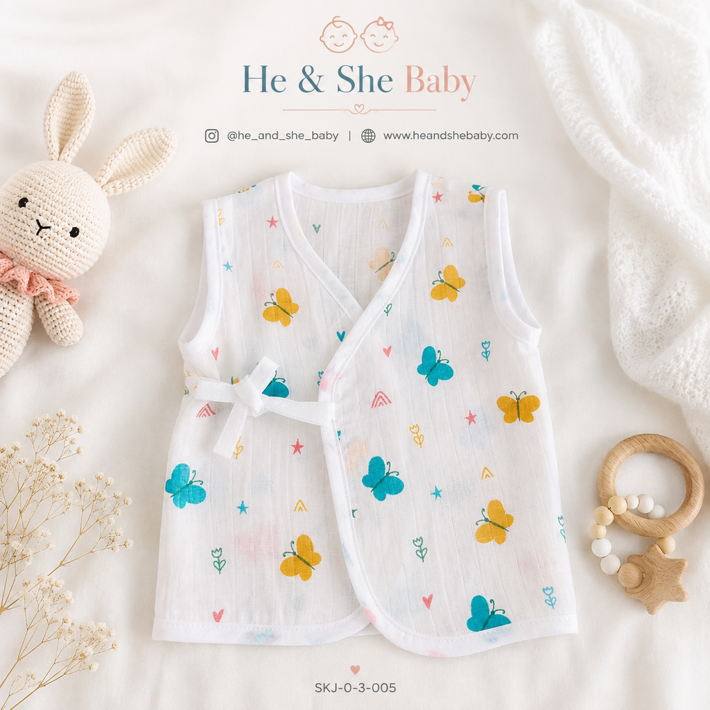 Muslin Side-Knot Jabla for Newborn Baby - 0-3 Months