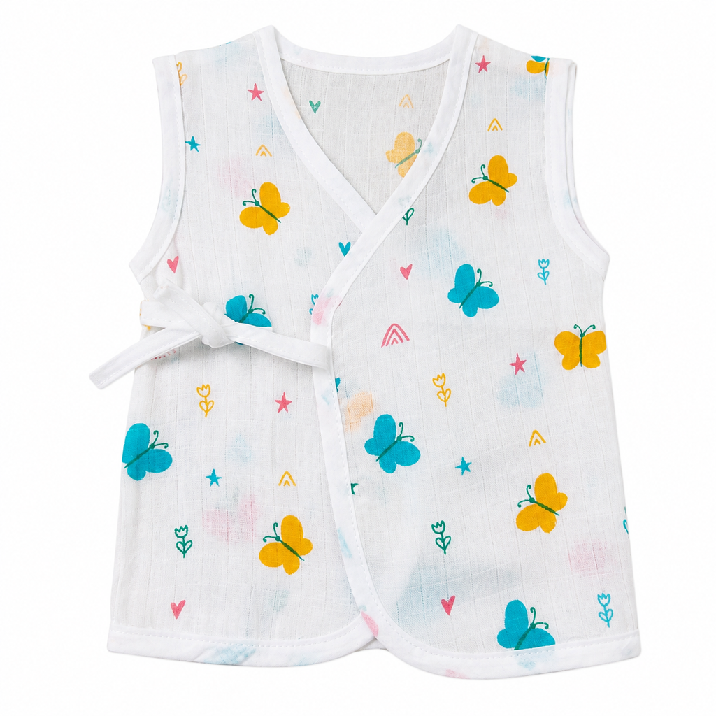 Muslin Side-Knot Jabla for Newborn Baby - 0-3 Months