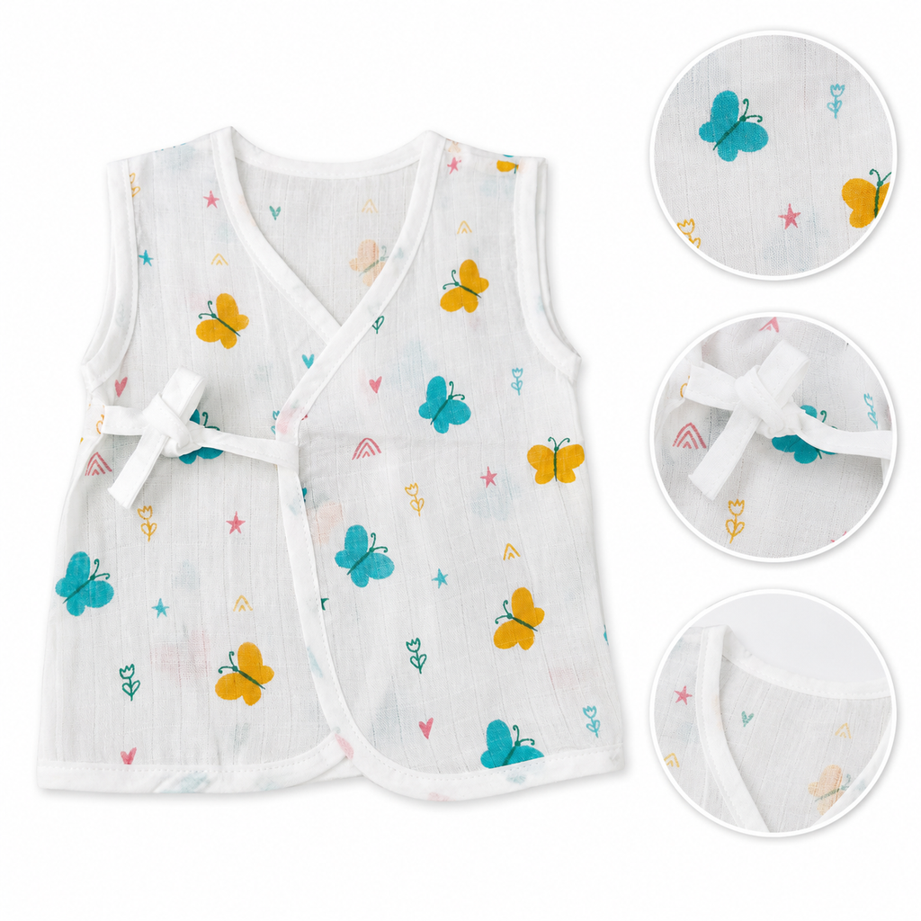 Muslin Side-Knot Jabla for Newborn Baby - 0-3 Months
